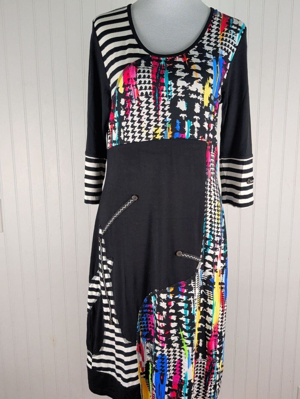 Linea Domani Mixed Media Abstract Asymmetrical Tunic Dress Small